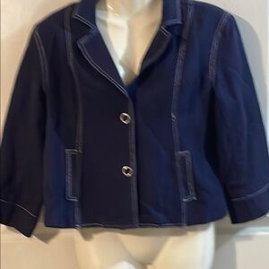 Elegant Navy Women's Blazer with Contrast Stitching